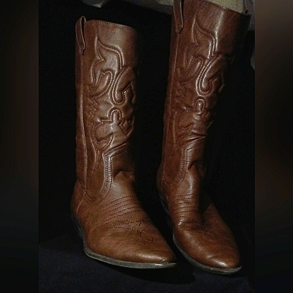 Brown leather boots